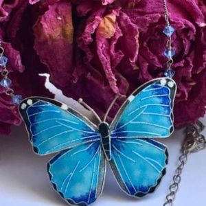 Vintage Blue Butterfly Enamel Adjustable Necklace